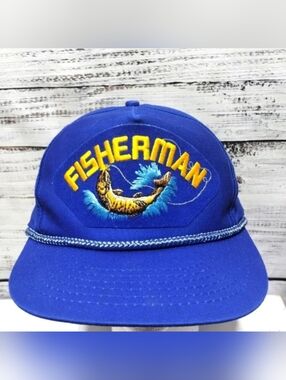 Vintage Fisherman Hat Fishing Snapback Rope Cap Fish Graphic Blue Outdoor‎ Dad